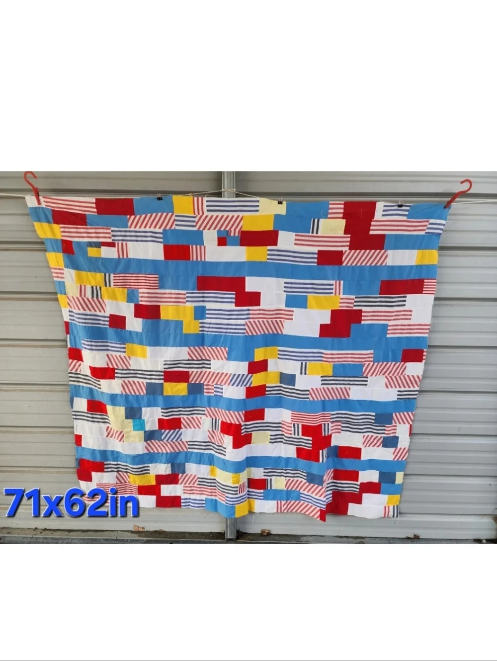 Vintage Amish Made Quilt Topper Handmade Used 71x62in Vivid Color